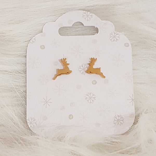 Ohrringe Springende Hirsche Edelstahl gold