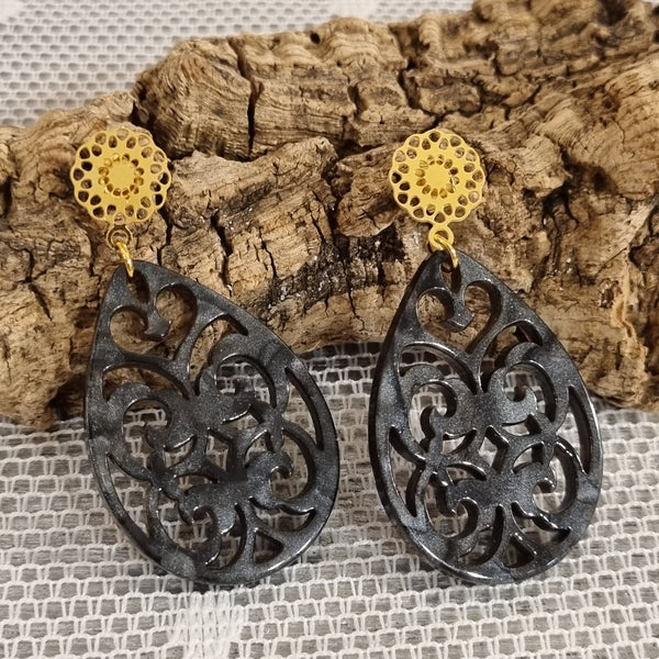 BOHO Ohrringe Tropfen dunkelgrau